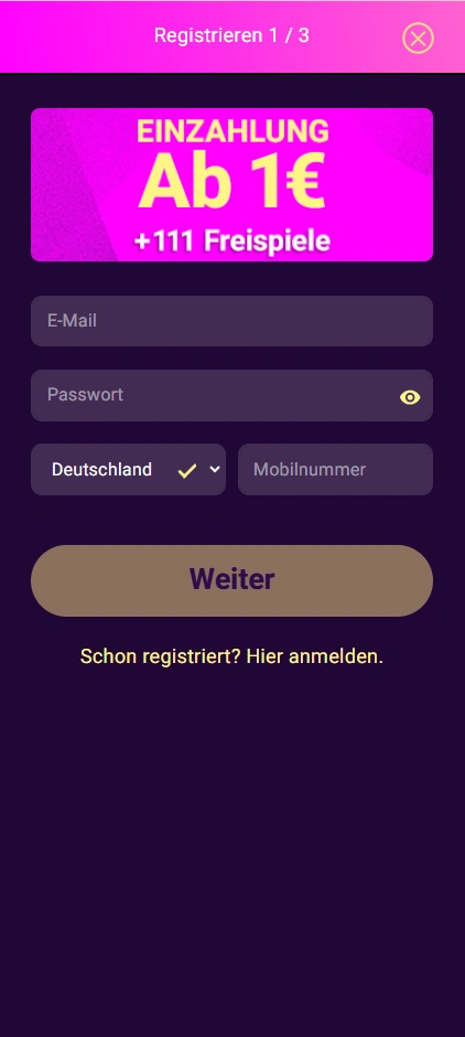 bingbong mobile signup page